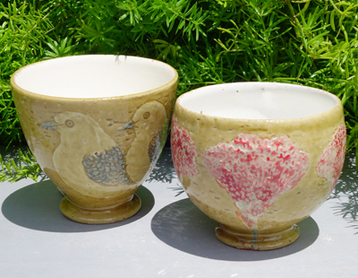 生徒作品　鳥＆花文湯呑