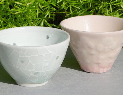 生徒作品　蛍手＆シェラックレジストお猪口