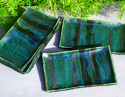 生徒作品　織部長角皿