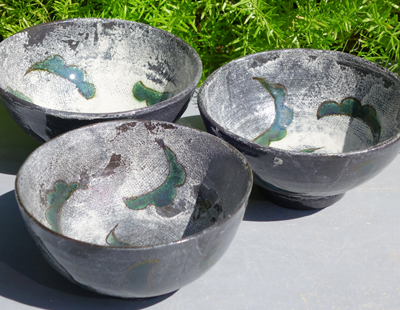 生徒作品　布目化粧インゲン豆文茶碗