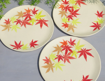 生徒作品　和紙染め紅葉文皿